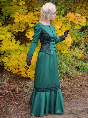 Dark Green  Retro Tudor Dress Costumes  Women's Marie Antoinette Costume Lace Polyester Set Top Skirt Retro Vintage Clothing